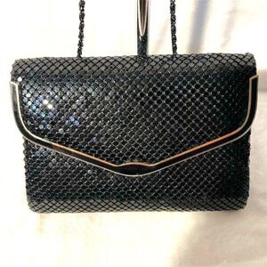 Vintage Black Mesh Evening Shoulder Bag Gold Trim Women's